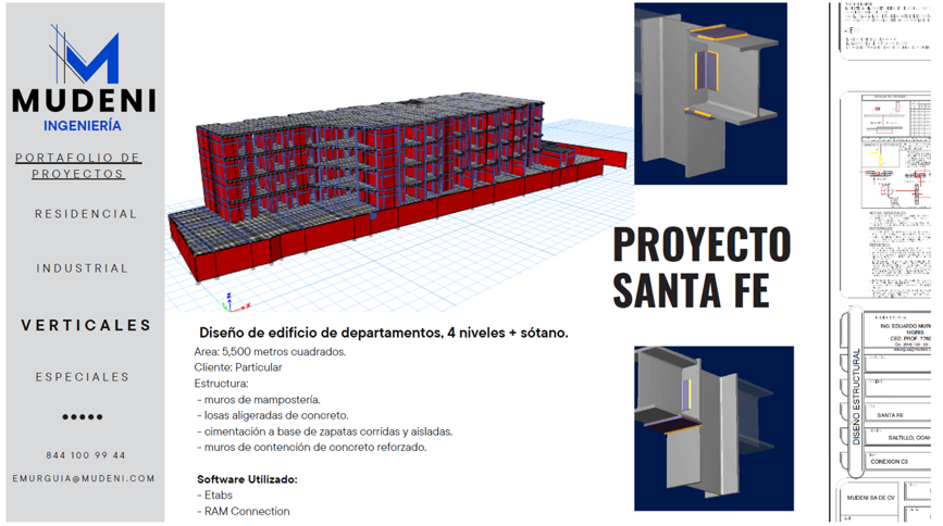 Modelo estructural y detalles del proyecto Santa Fe